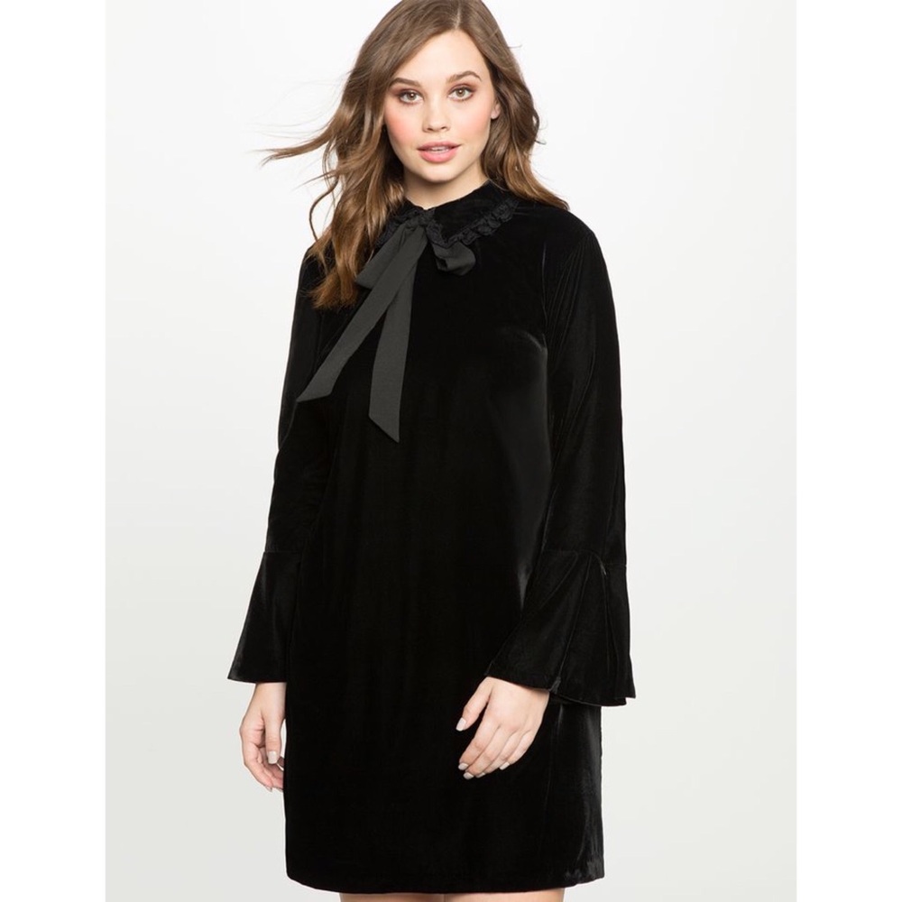 Eloquii black velvet collared Dress sz 18
